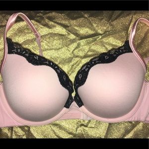 Cacique Cotton Plunge Bra w/Lace Trim